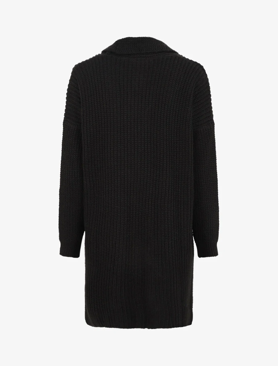 Lang open vest met flapkraag - Zwart - Image 2