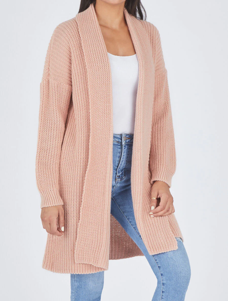 Lang open vest met flapkraag - Roze - Image 4