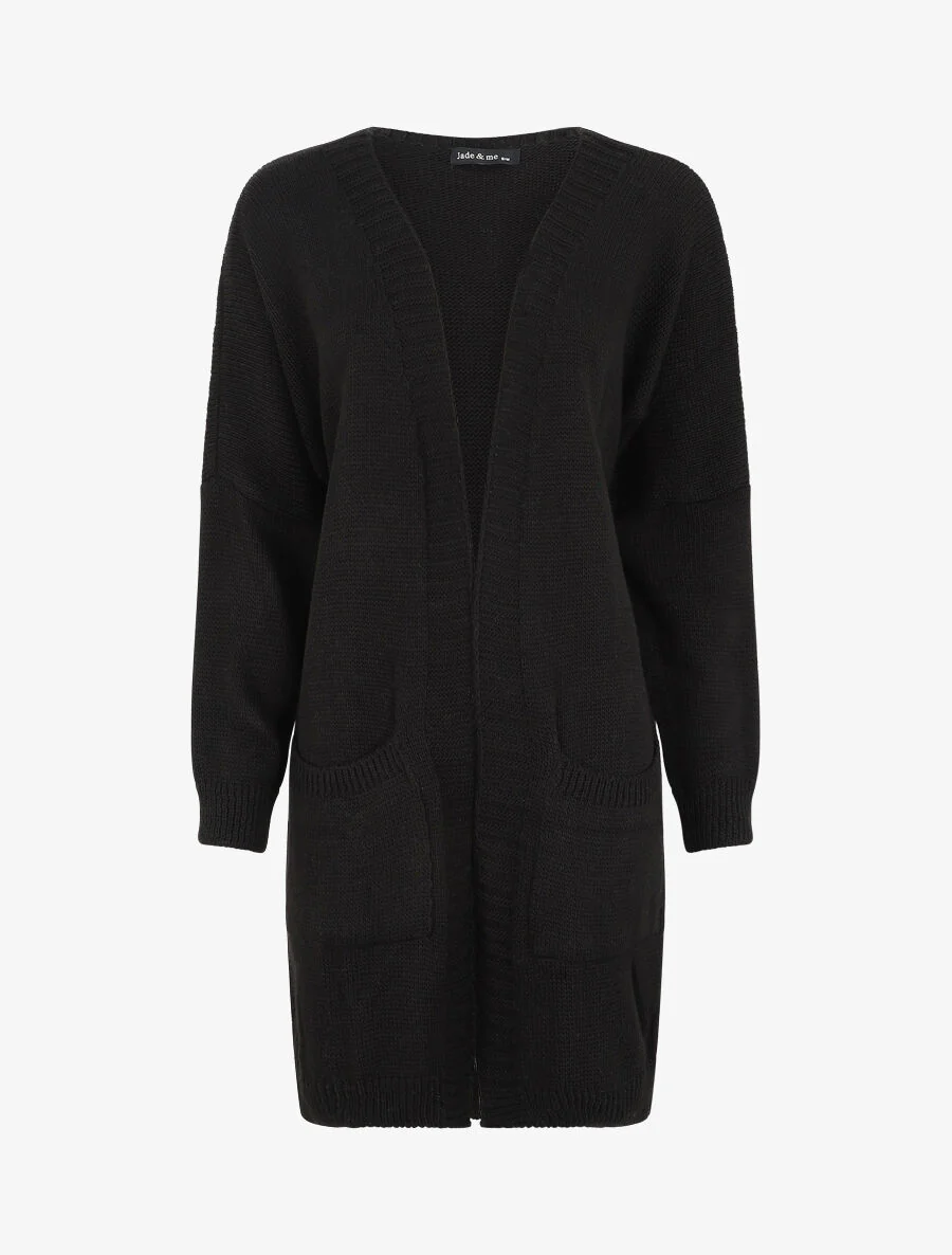 Lang open vest met vleermuismouwen - zwart
