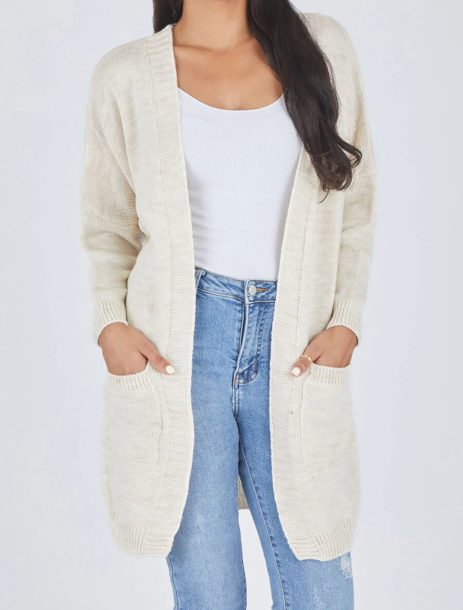 Lang open vest met vleermuismouwen - beige - Image 4