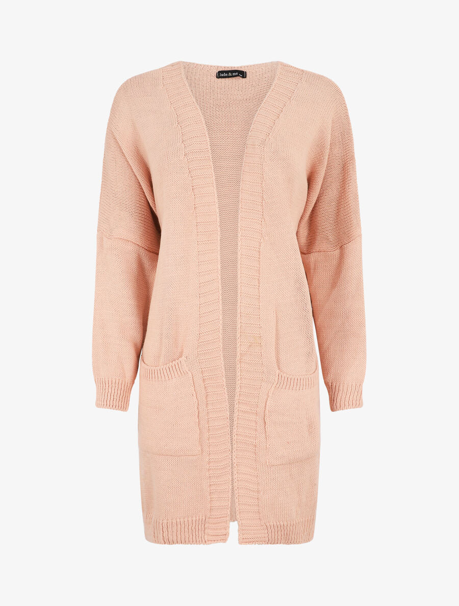 Lang open vest met vleermuismouwen - Roze