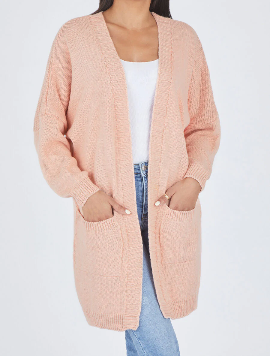 Lang open vest met vleermuismouwen - Roze - Image 4