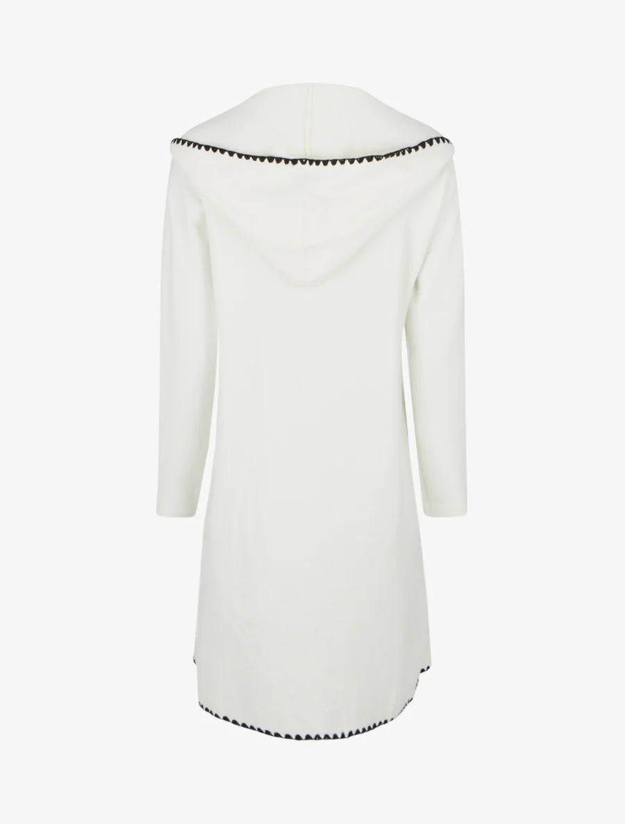 Lang vest met capuchon en geborduurde bies. - Ecru - Image 2