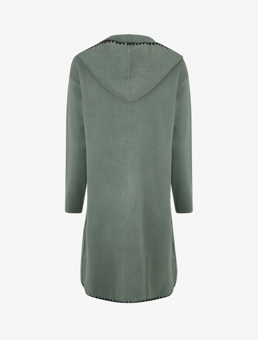 Lang vest met capuchon en geborduurde bies. - Kaki - Image 2