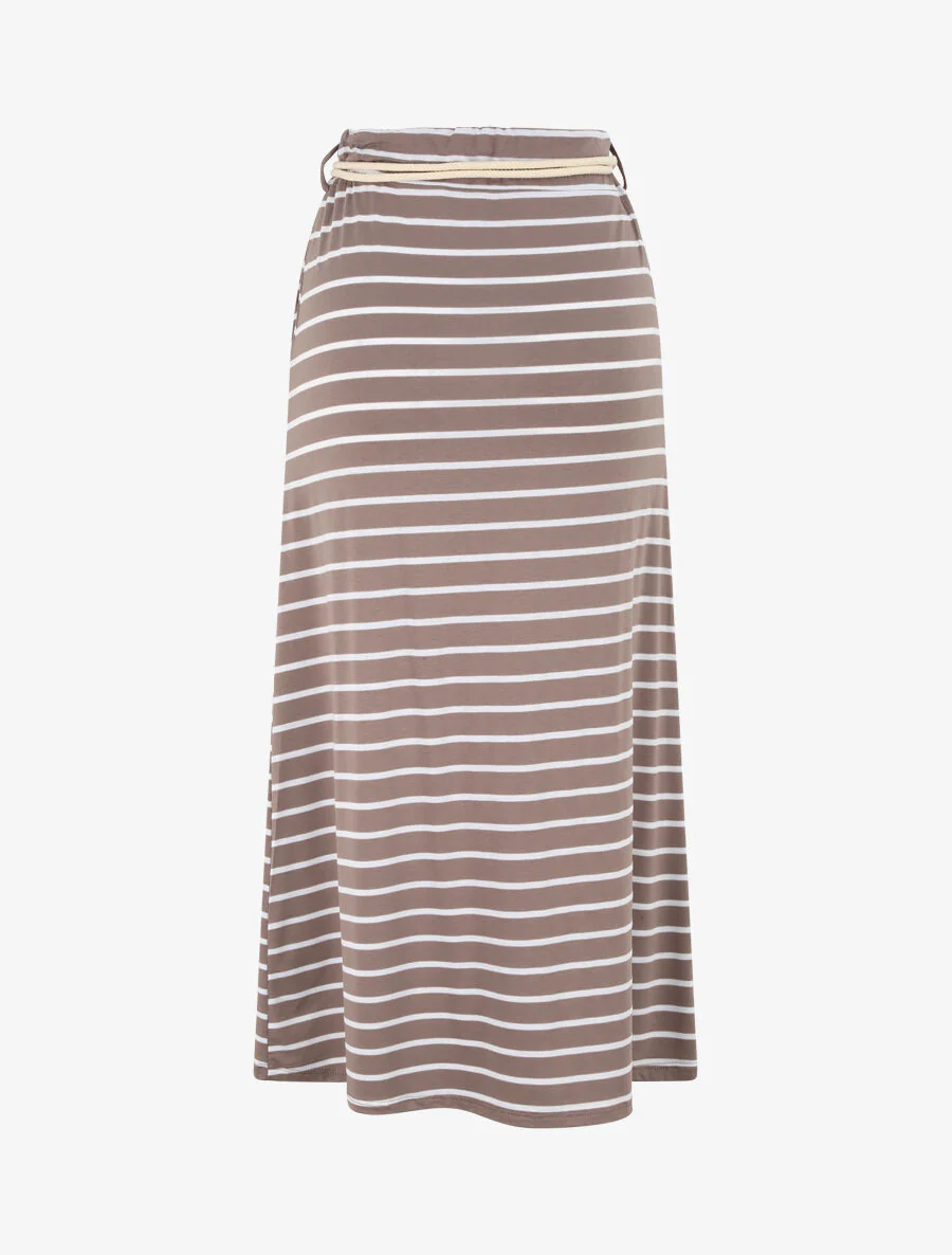 Lange A-lijn gestreepte print rok - taupe - Image 2
