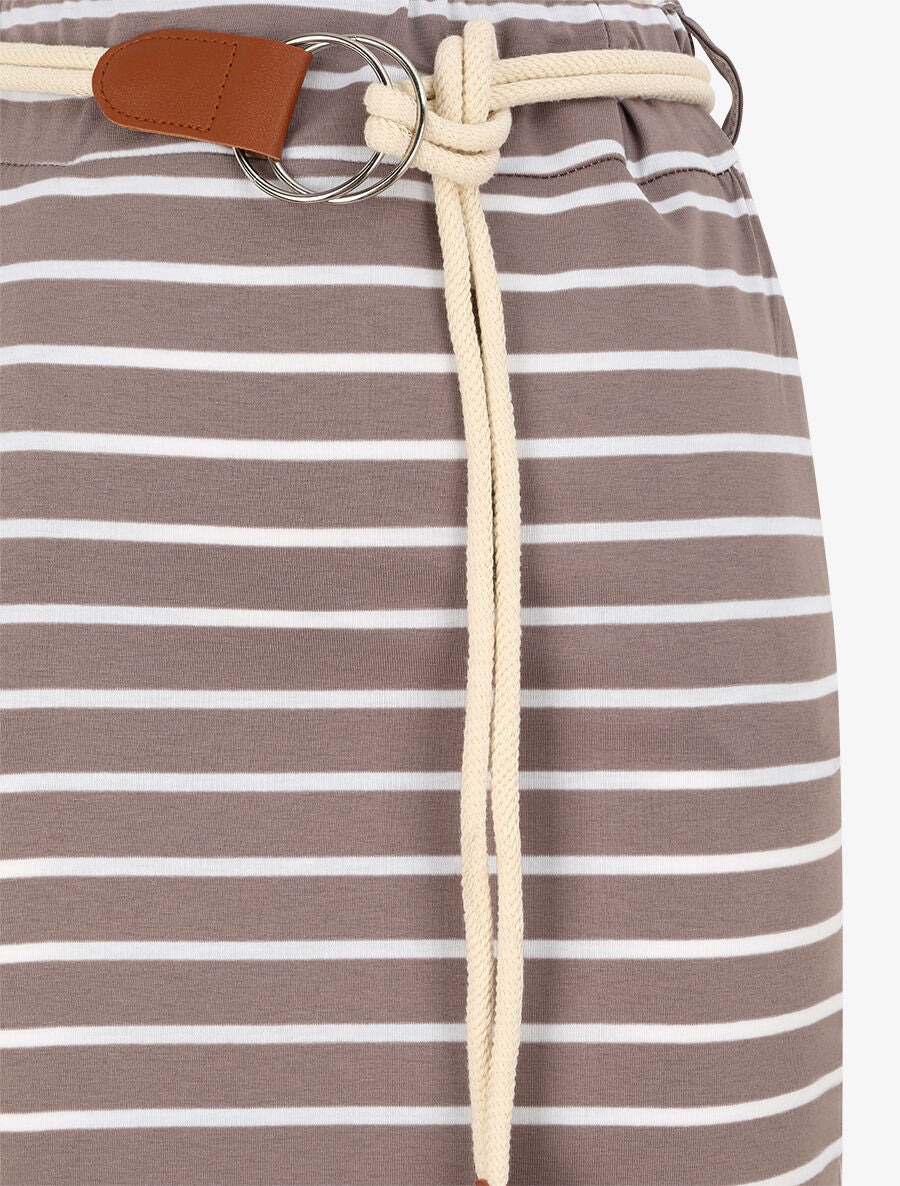 Lange A-lijn gestreepte print rok - taupe - Image 3