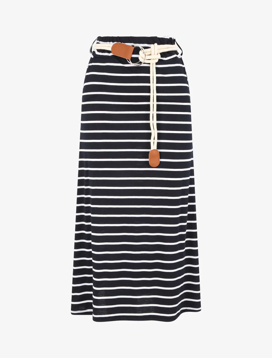Lange A-lijn gestreepte print rok - marineblauw