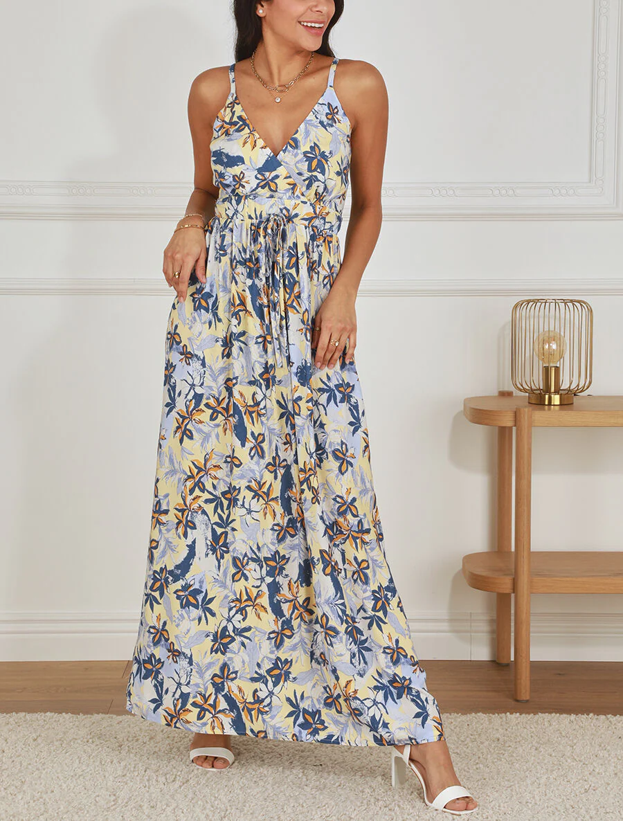 Lange A-lijn jurk met bloemenprint - blauw - Image 4