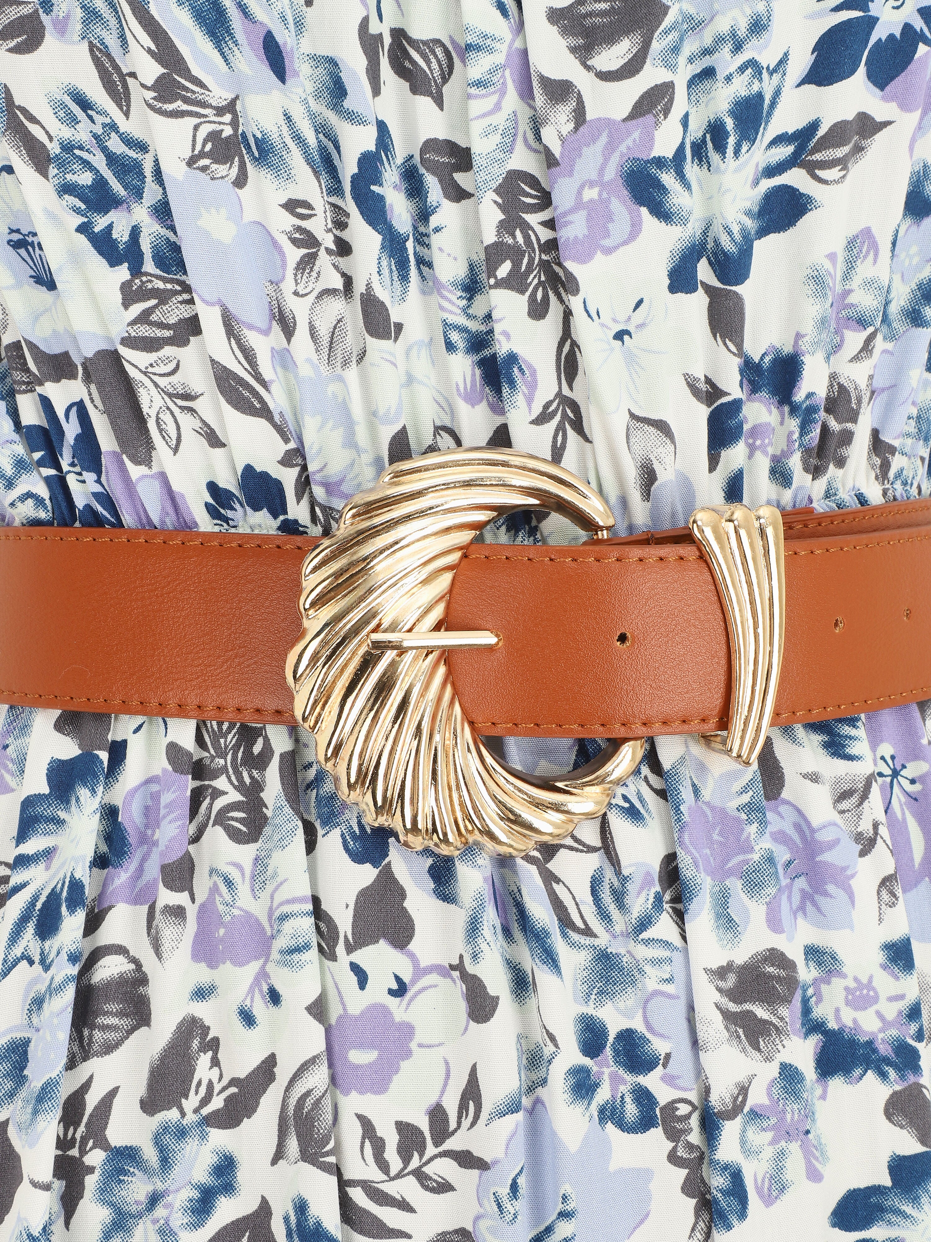 Lange A-lijn jurk met elastische taille - blauw - Image 3