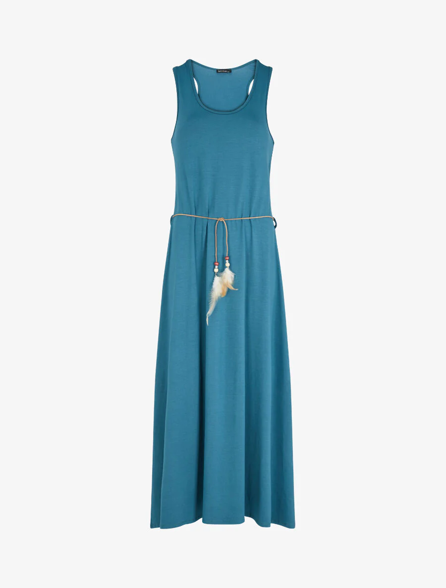 Lange basic mouwloze jurk - Eendblauw