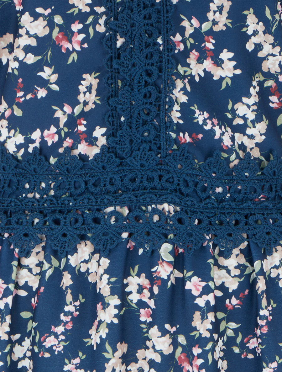 Lange bloemenjurk met elastische achterkant - Marine - Image 3