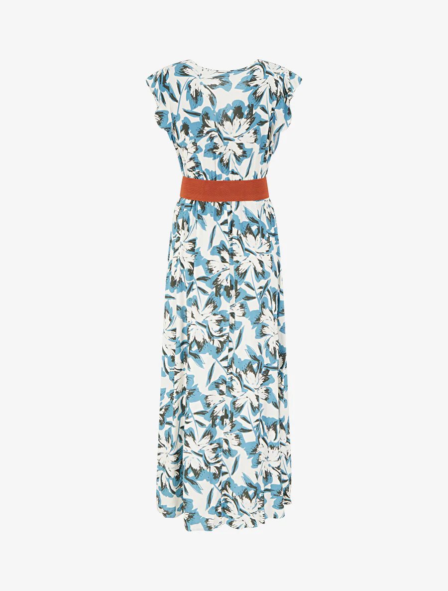 Lange bloemenjurk met volantmouwtjes - Blauw - Image 2