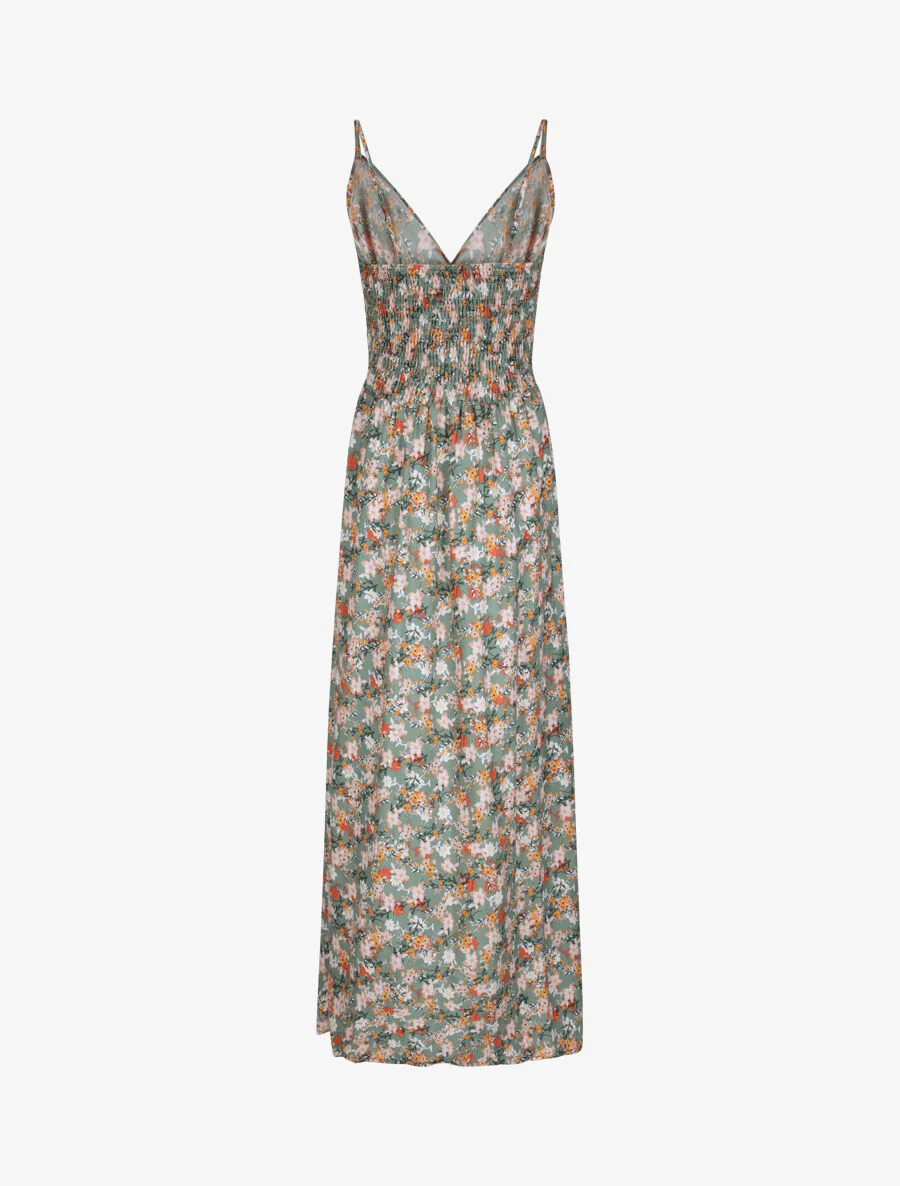 Lange bloemenprint Empire-snit jurk - kaki - Image 2