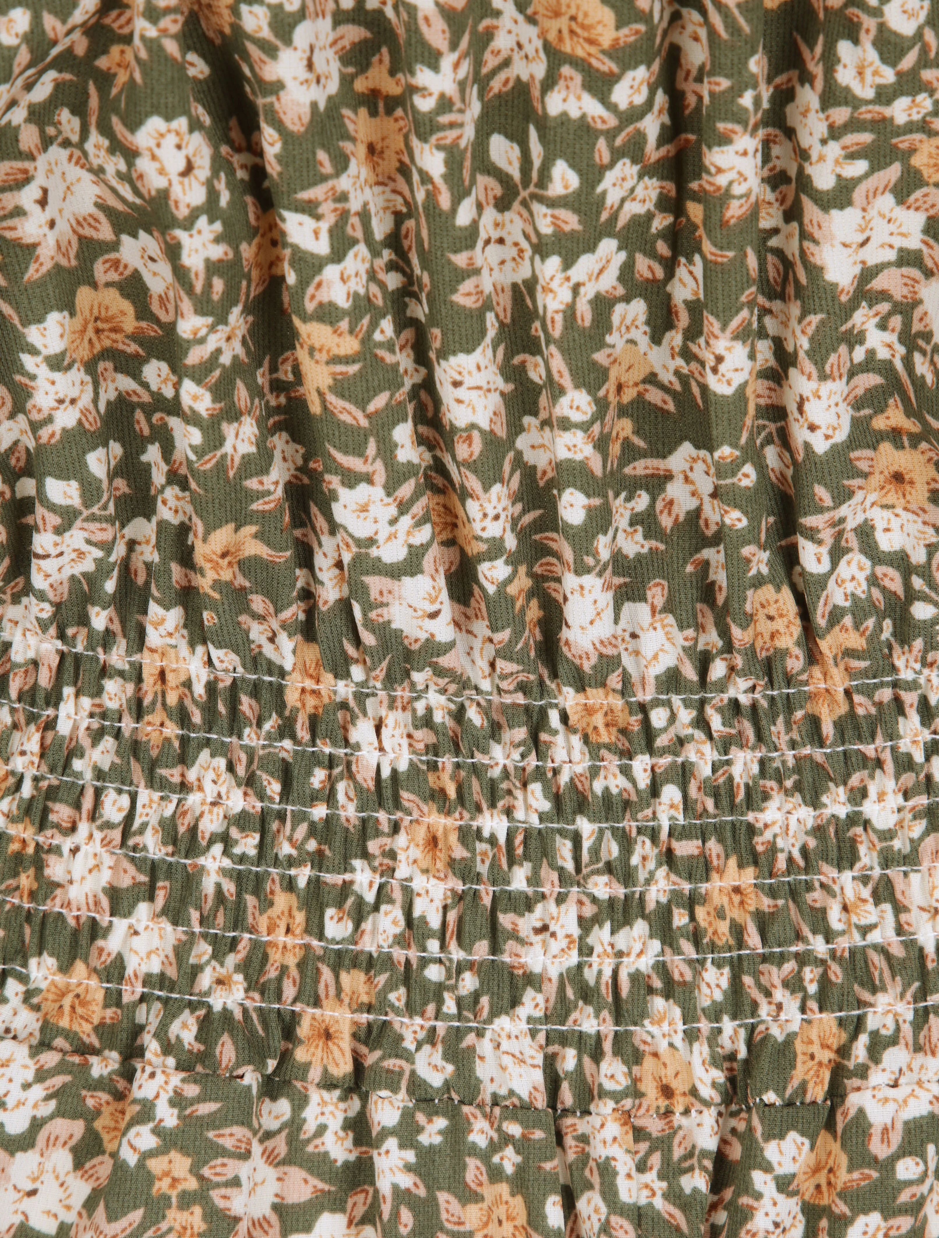 Lange bloemenprint jurk met borduurwerk op de taille - Khaki - Image 3