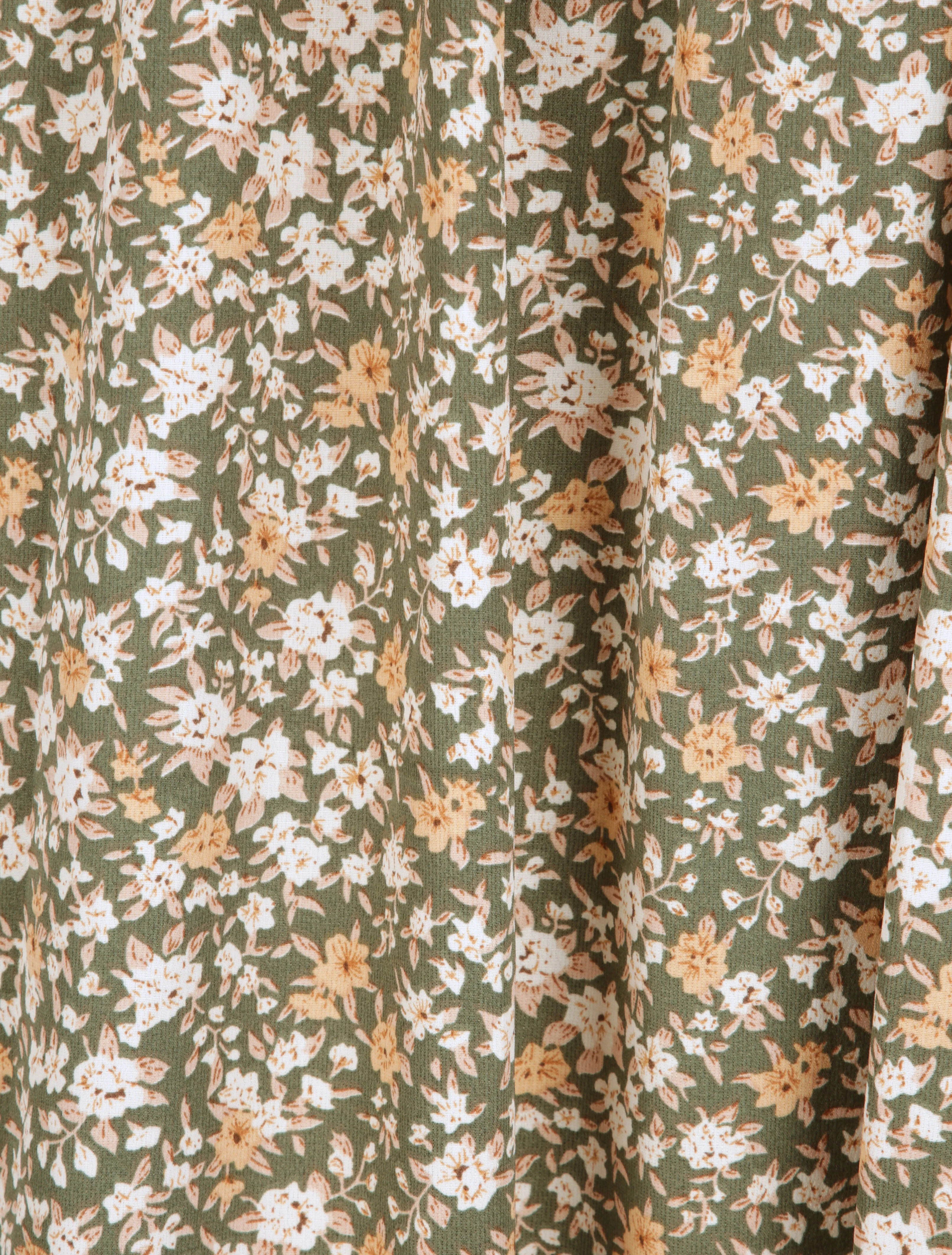 Lange bloemenprint jurk met borduurwerk op de taille - Khaki - Image 4