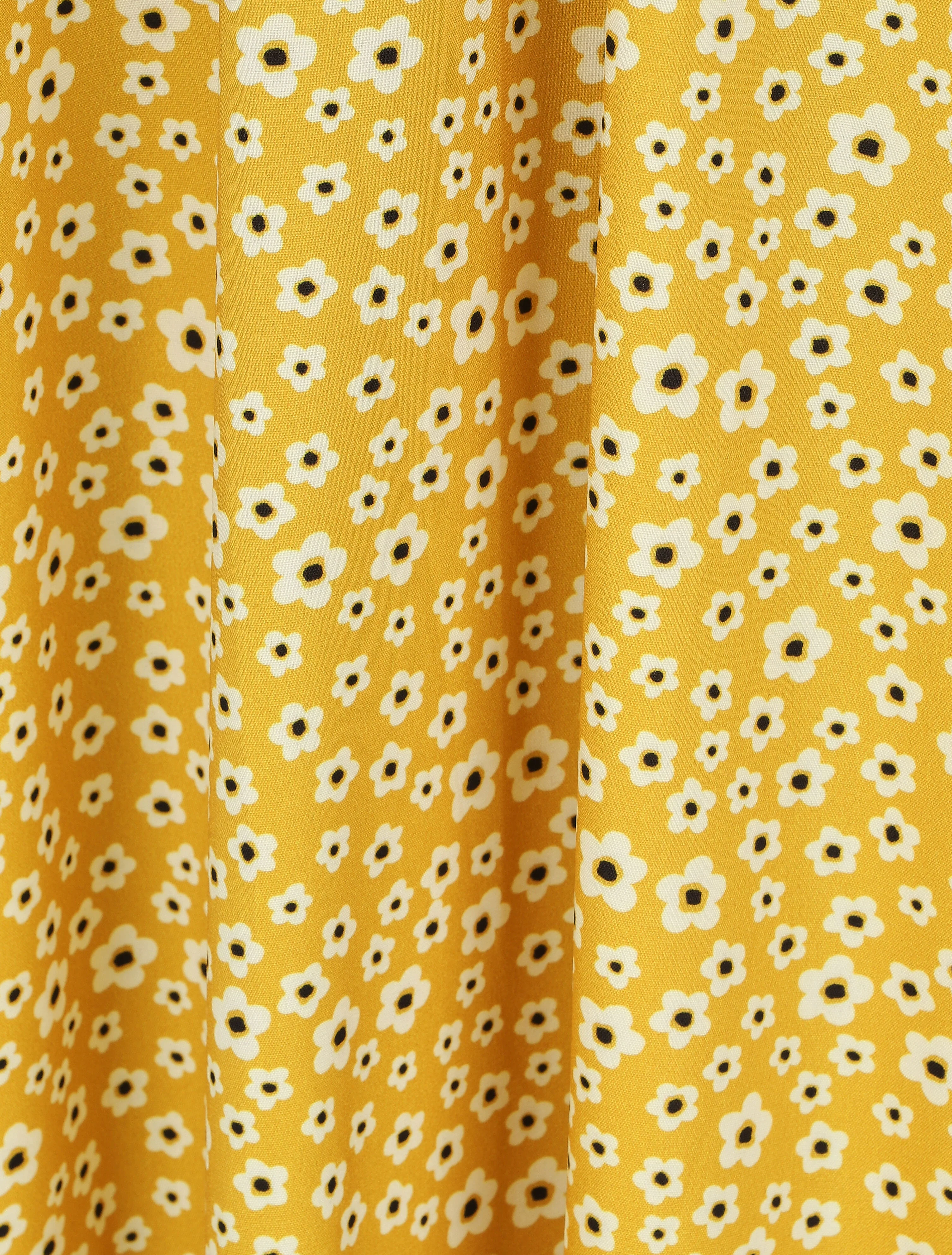 Lange bloemenprint jurk met ruches - Mosterdgeel - Image 3