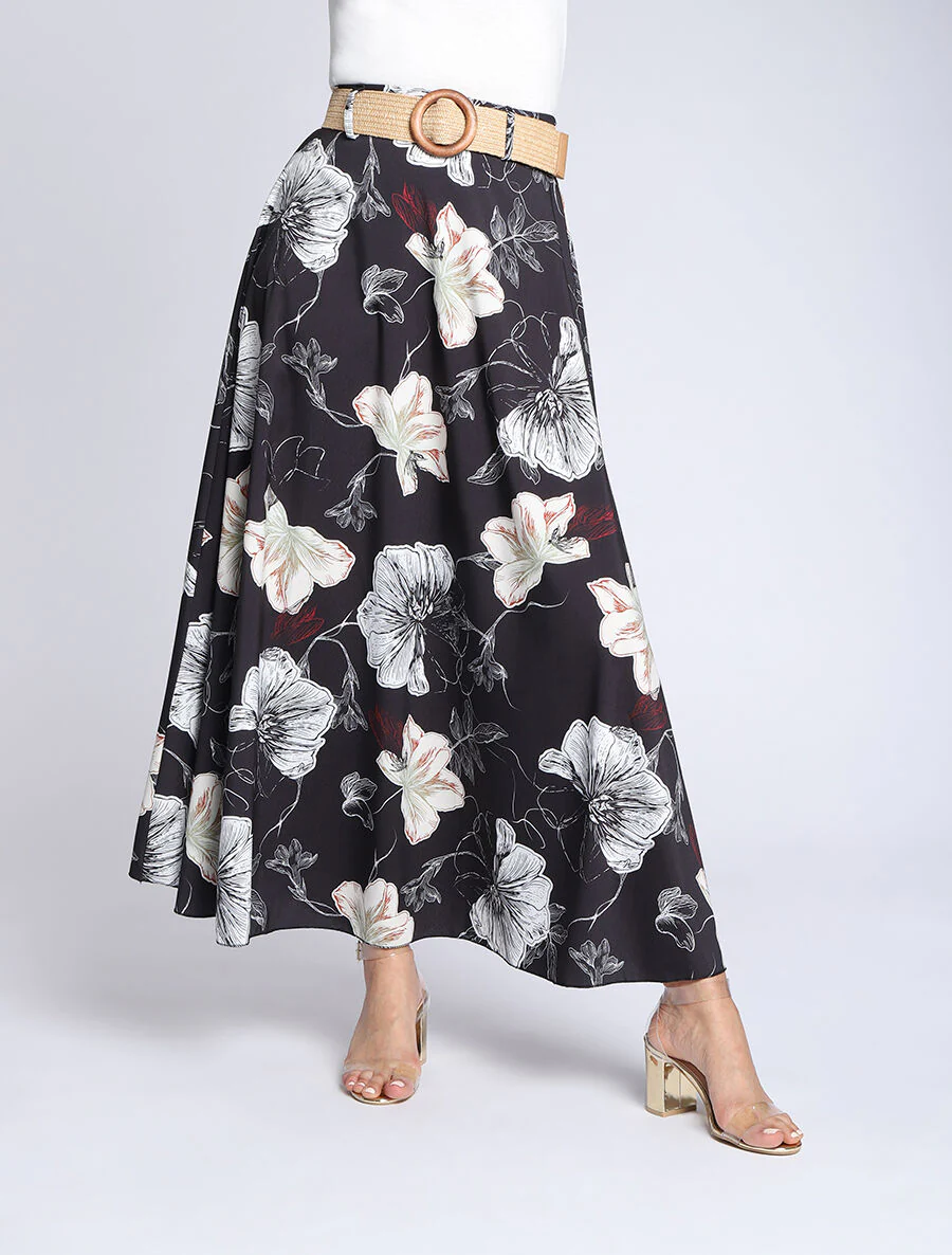 Lange bloemenprint rok - Zwart - Image 4