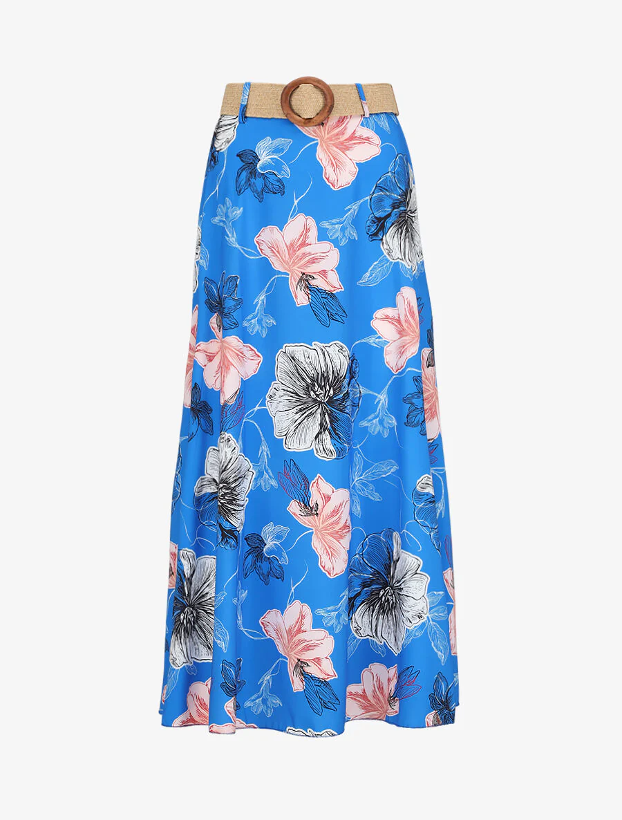 Lange bloemenprint rok - Kobaltblauw
