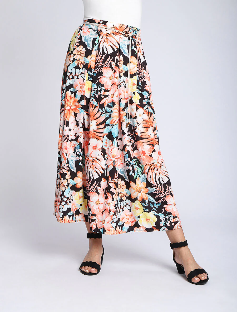 Lange bloemenprint rok - Zwart - Image 4