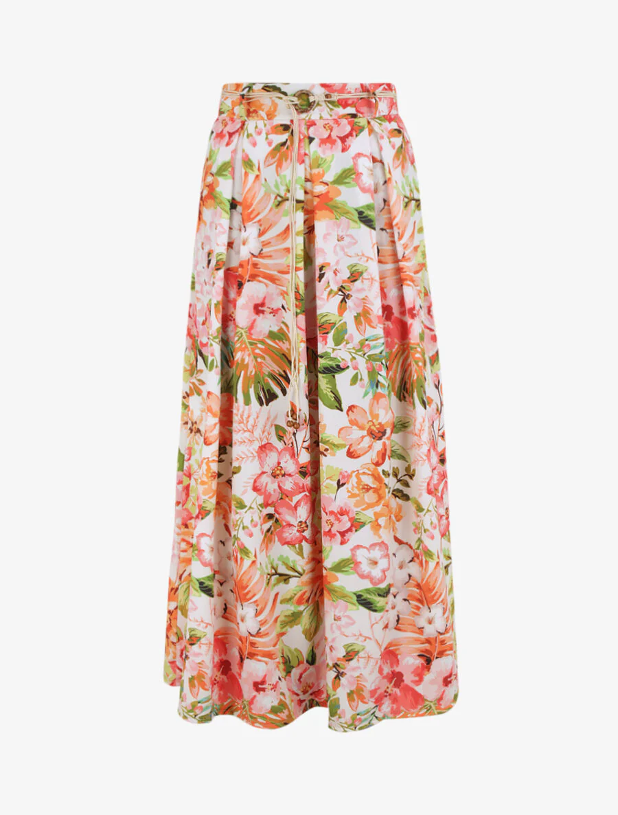 Lange bloemenprint rok - Ecru