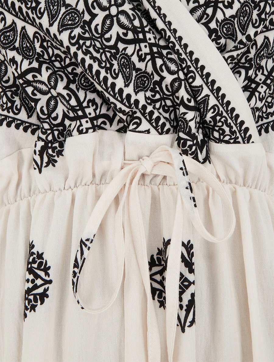 Lange bohemien jurk met arabesk print. - Ecru - Image 3