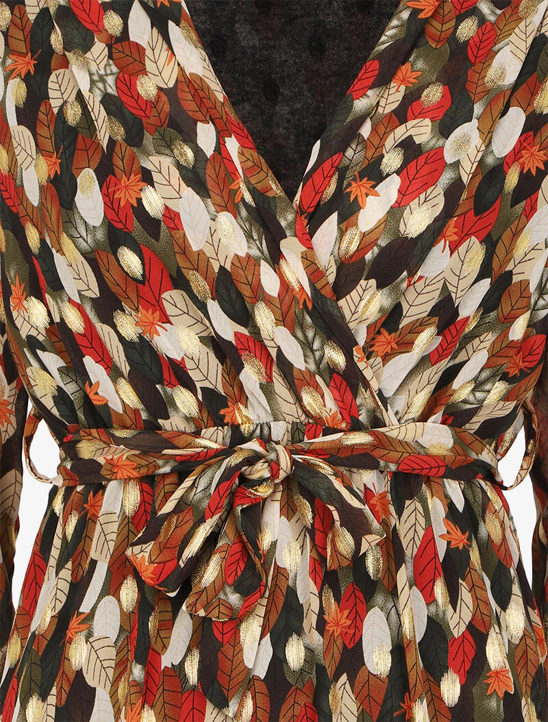 Lange bohemien jurk met herfstprint - Zwart - Image 3