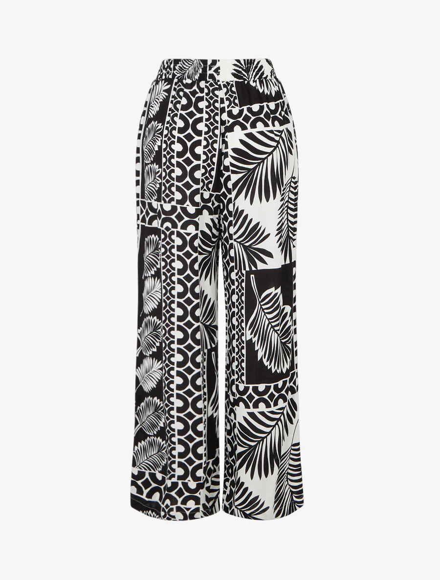 Lange broek met palmbladerenprint - Zwart - Image 2