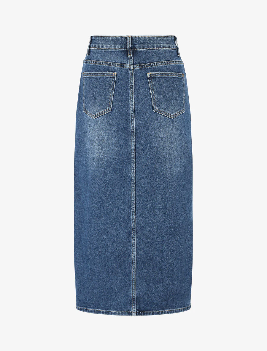 Lange denim rok in recht model met split - blauw - Image 2