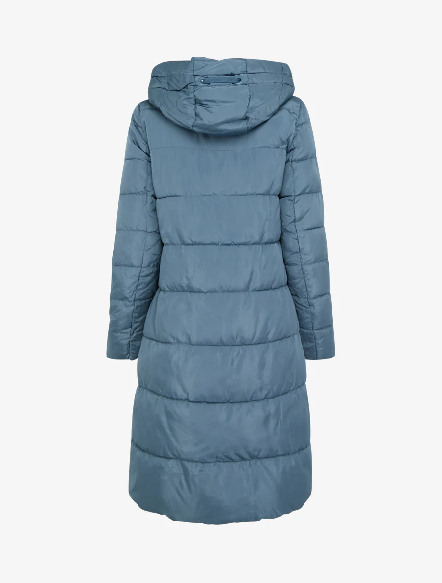 Lange donsjas met capuchon en schuine ritssluiting - Blauw - Image 2