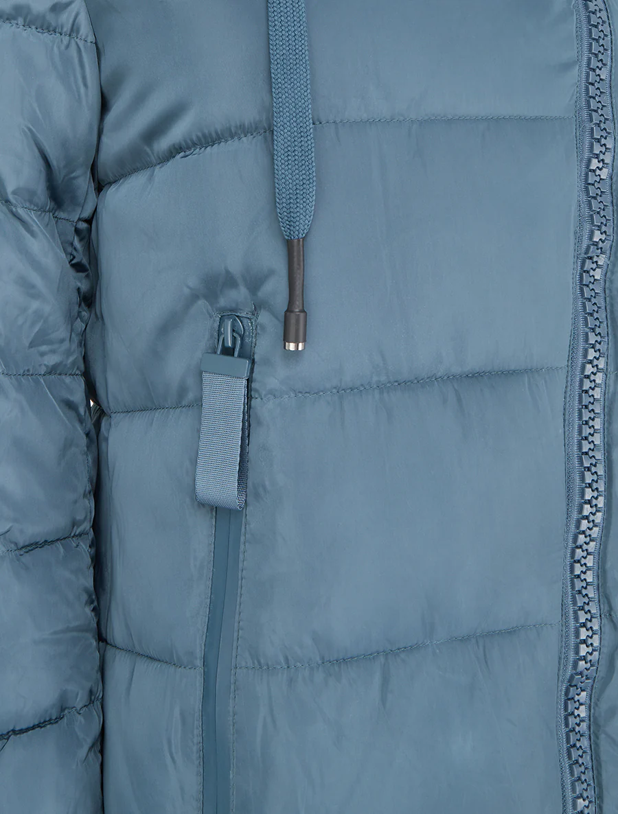 Lange donsjas met capuchon en schuine ritssluiting - Blauw - Image 3