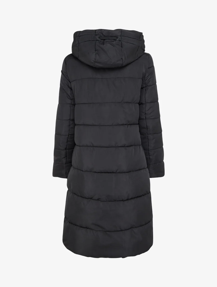 Lange donsjas met capuchon en schuine ritssluiting - Zwart - Image 2
