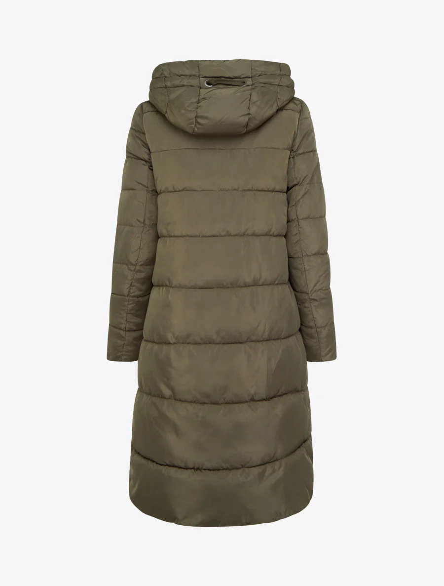Lange donsjas met capuchon en schuine ritssluiting - Kaki - Image 2