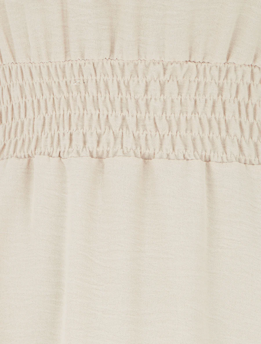 Lange effen jurk met elastische taille - Beige - Image 3