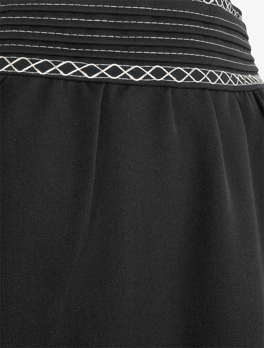 Lange effen rok met geborduurd detail - Zwart - Image 3