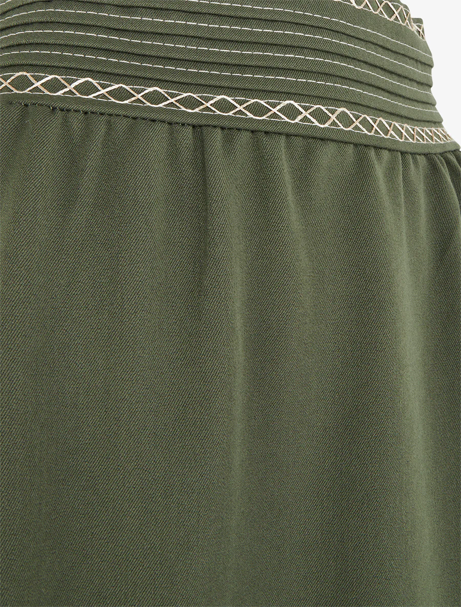 Lange effen rok met geborduurd detail - Kaki - Image 3