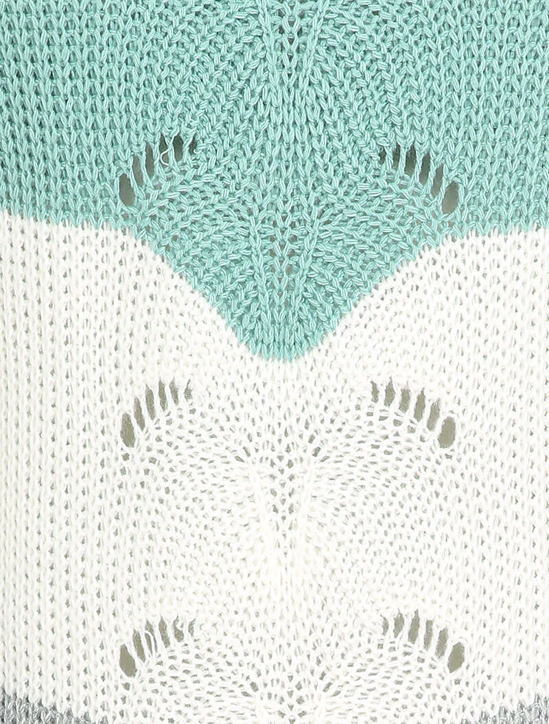Lange gebreide trui met kleurblok - Turkoois blauw - Image 3