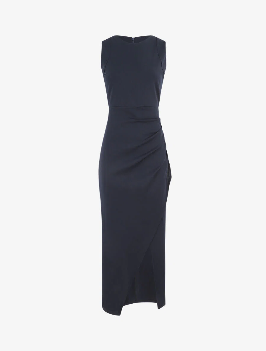 Mouwloze gedrapeerde lange jurk - Marineblauw