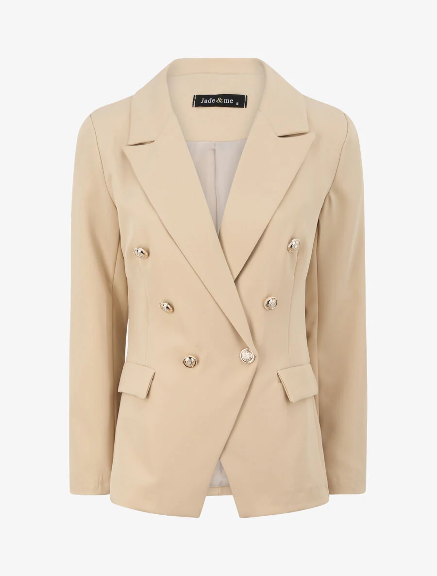 Lange gekruiste blazer met stijlvolle knopen - Beige