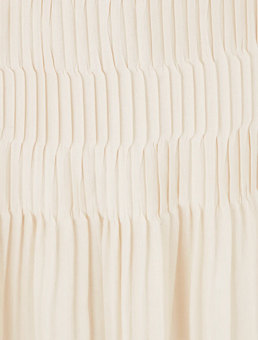 Lange geplooide rok met elastische tailleband - Beige - Image 3