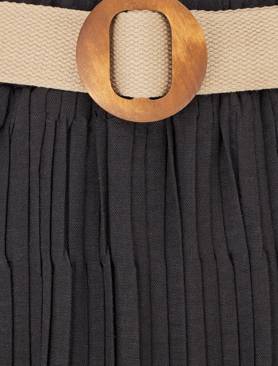 Lange geplooide rok met elastische tailleband - Zwart - Image 3