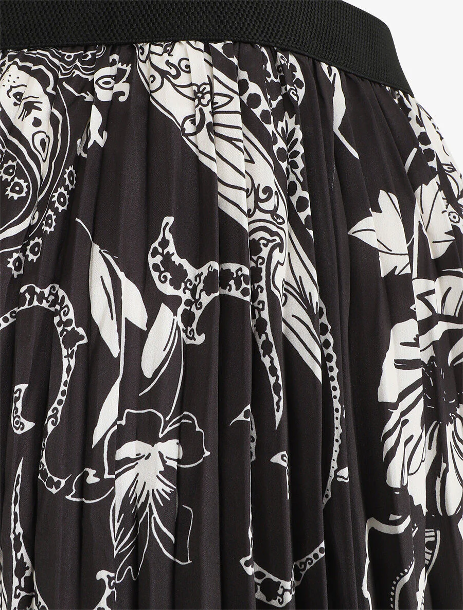 Lange geplooide rok met sjaalprint - Zwart - Image 3