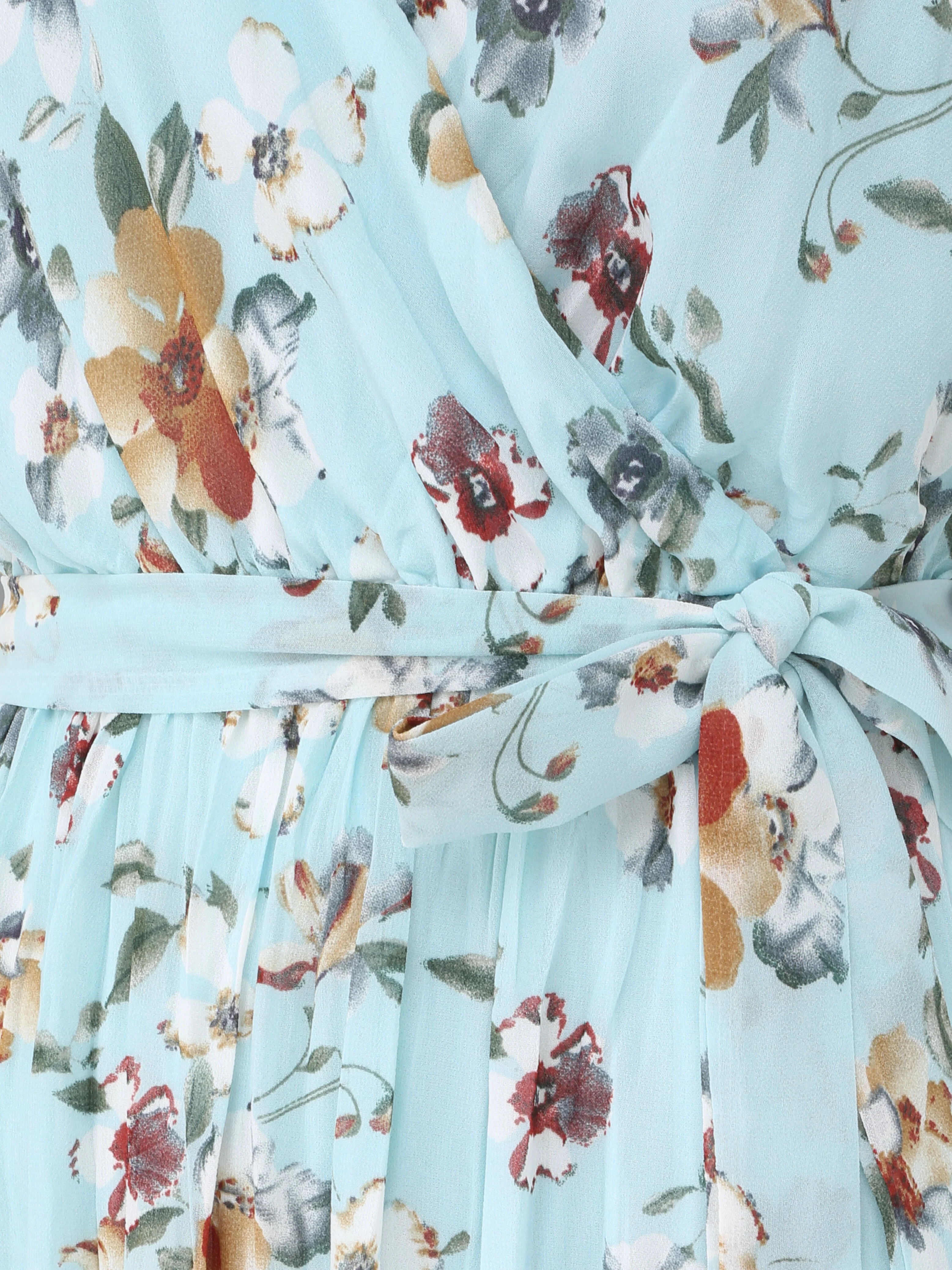 Lange getailleerde bloemenprint jurk - Turkoois - Image 3