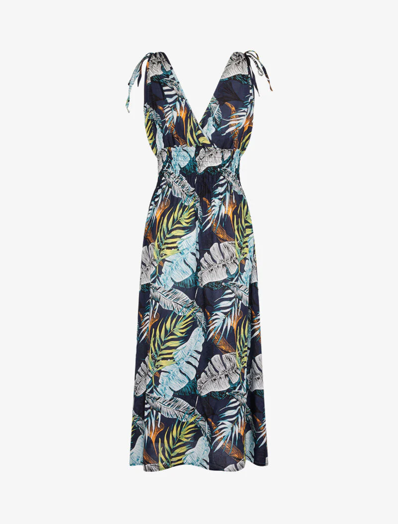 Lange overslagjurk met jungleprint - marineblauw - Image 3