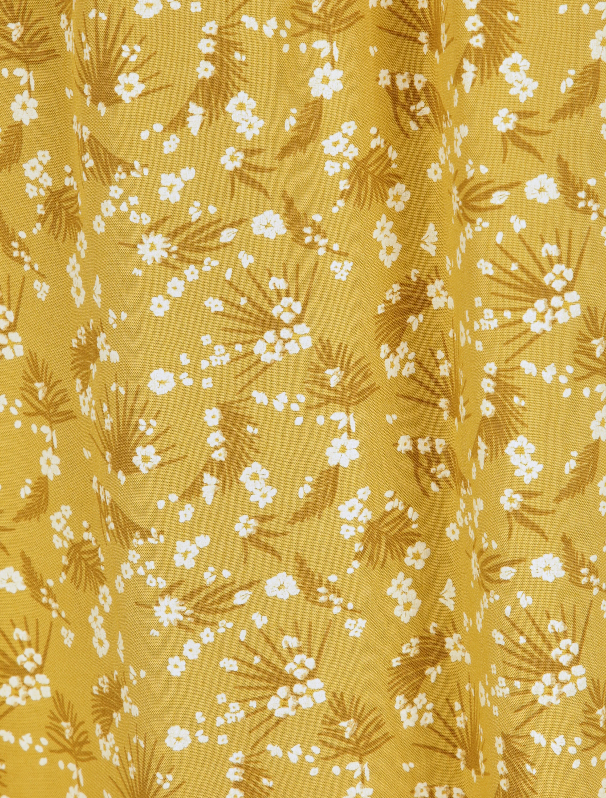 Lange empirejurk met bandjes en veldbloemenprint - Mosterdgeel - Image 4