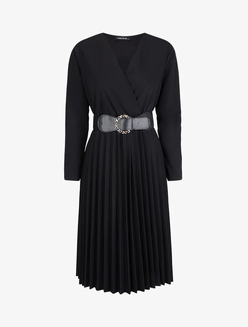 Lange jurk met empire snit overslag - Zwart - Image 2