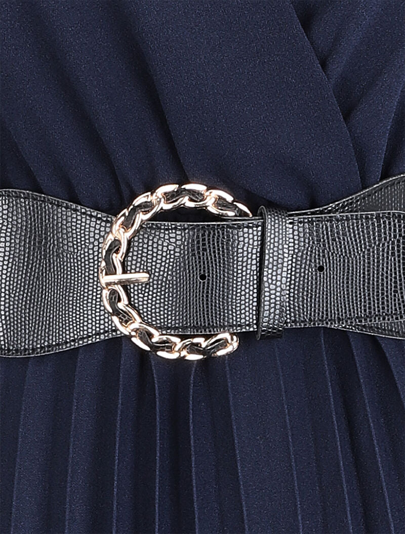Lange jurk met empire snit en overslag - Marineblauw - Image 3
