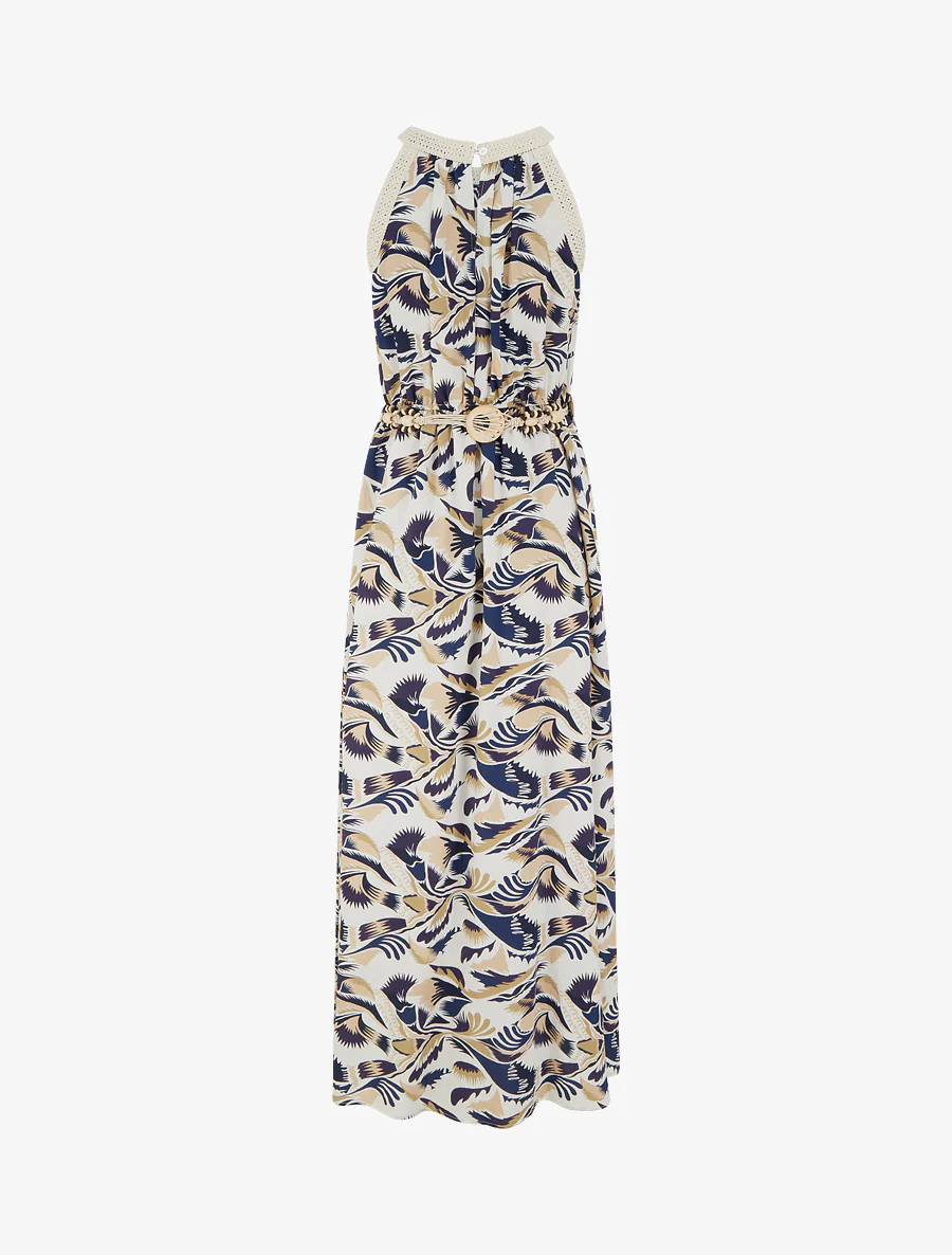 Lange jurk met Amerikaanse halslijn en fantasieprint - Marine - Image 2