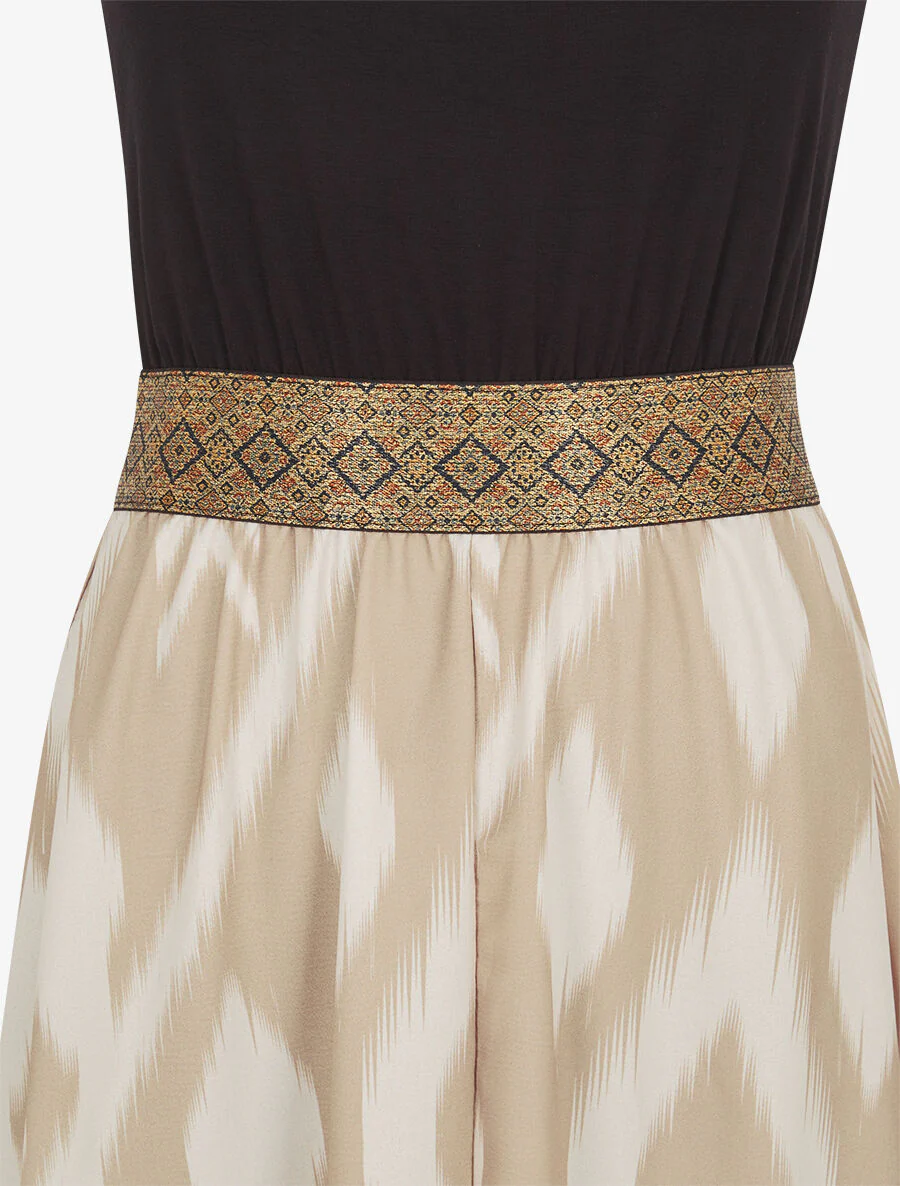 Lange jurk met bandjes en abstracte print - beige - Image 3