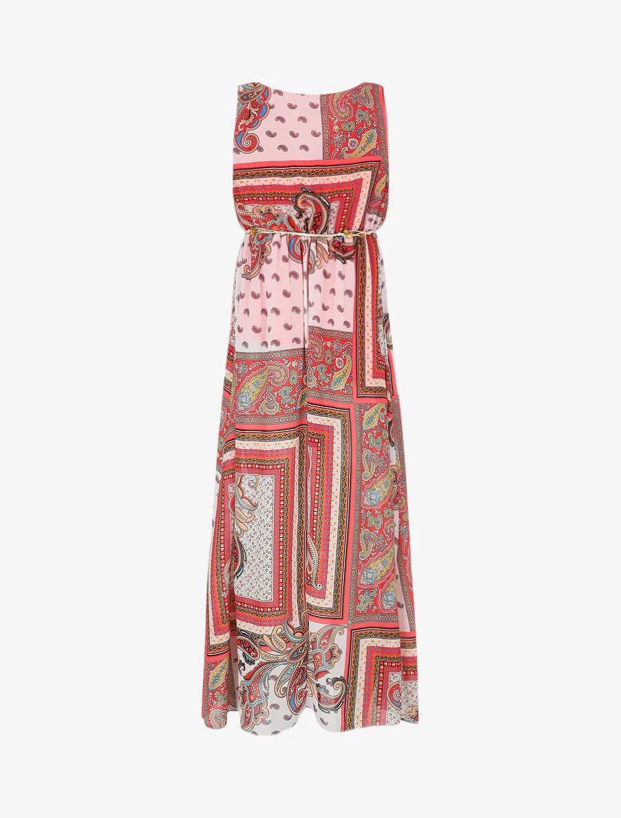 Lange jurk met bijenkorfhals en cachemireprint - Rood - Image 3