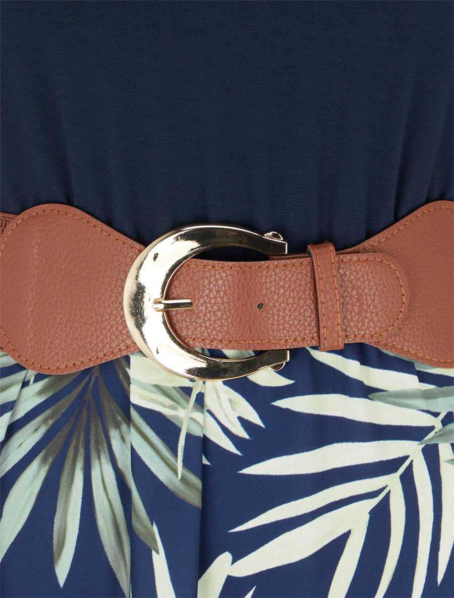 Lange jurk met bladeraandruk. - Groen - Image 3